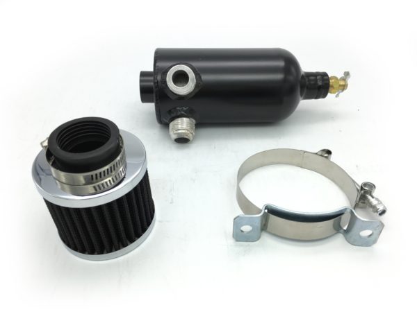 Catch Tank with Breather Filter Oil Catch Can With Two AN12 Fittings Black - Direct Automotive